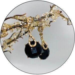 Black and Clear CZ Dangle Drop Stud Earrings